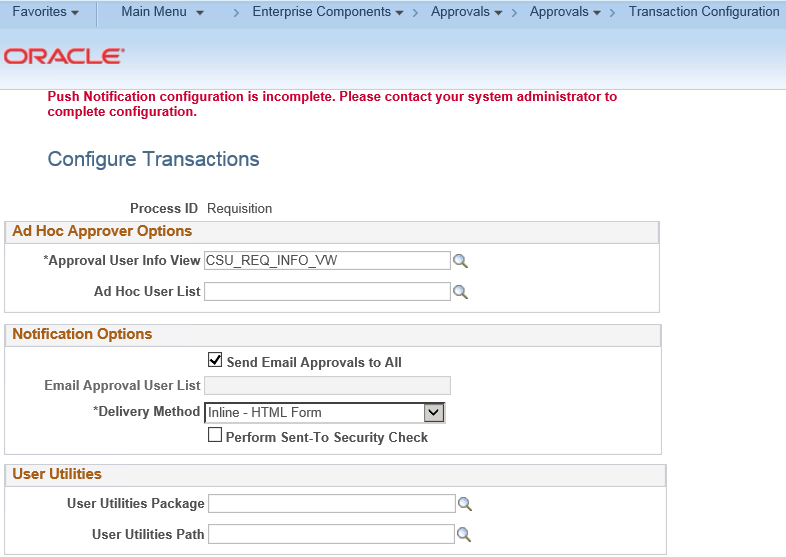 Transaction Configuration Setup