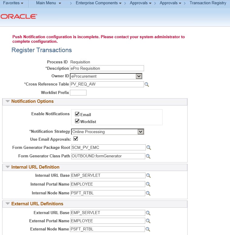 Configure Transaction Registry