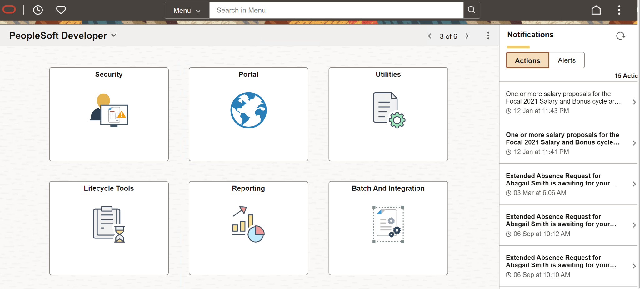 Screen Shot of new PeopleTools 8.6 homepage