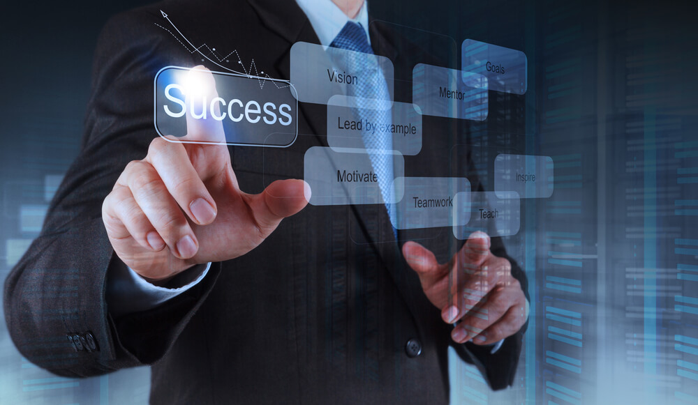 businessman hand shows  business success chart diagram concept